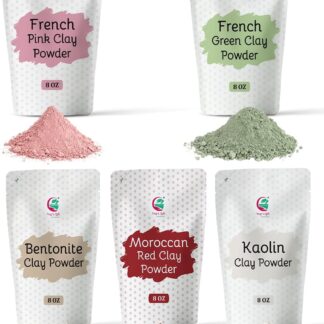 Lot de 5 argiles pour fabrication de masques et savons | Rose, vert français, kaolin, rouge marocain et argile bentonite | 227g chacun | Meilleur pack pour les projets de bricolage | Yogi’s Gift®