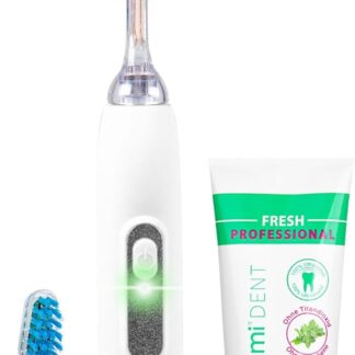 emmi®-dent Metallic Brosse à Dents Électrique à Ultrasons (kit de Base Blanc) I Idéal pour Dents et Gencives Sensibles I Brossage Optimal des Dents sans Frottement I Autonomie Piles Jusqu'à 12 Jours
