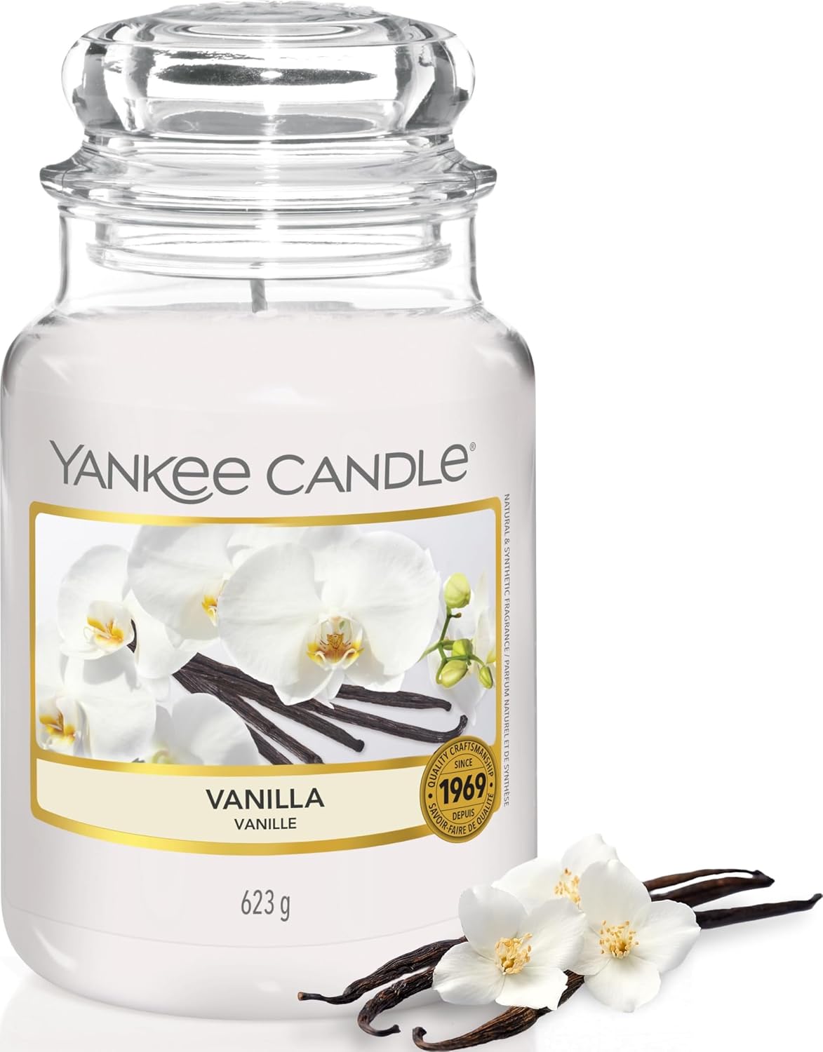 Vanille en bougie parfumée pour ambiance douce 1 Yankee Candle bougie parfumée Vanille | Format jarre | Bougie longue durée jusqu’à 150 heures de combustion | Cadeaux pour femmes